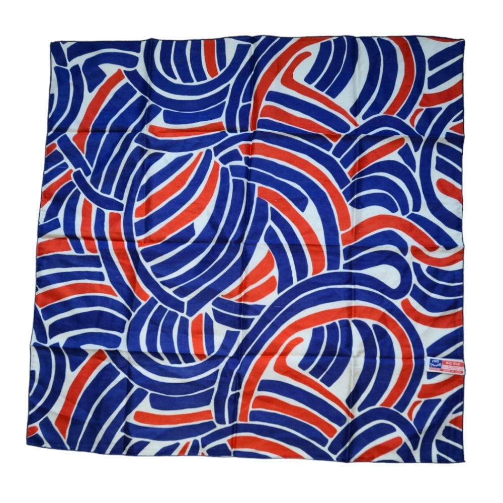 Vintage Ray Strauss Silk Hand Rolled Square Scarf Geometric Design Red Blue
